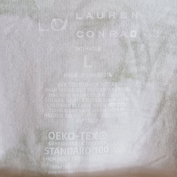 Lauren Conrad Intimates Lounge Set Tie Dye Tee Shorts White Green NWT Sz L - Picture 7 of 10